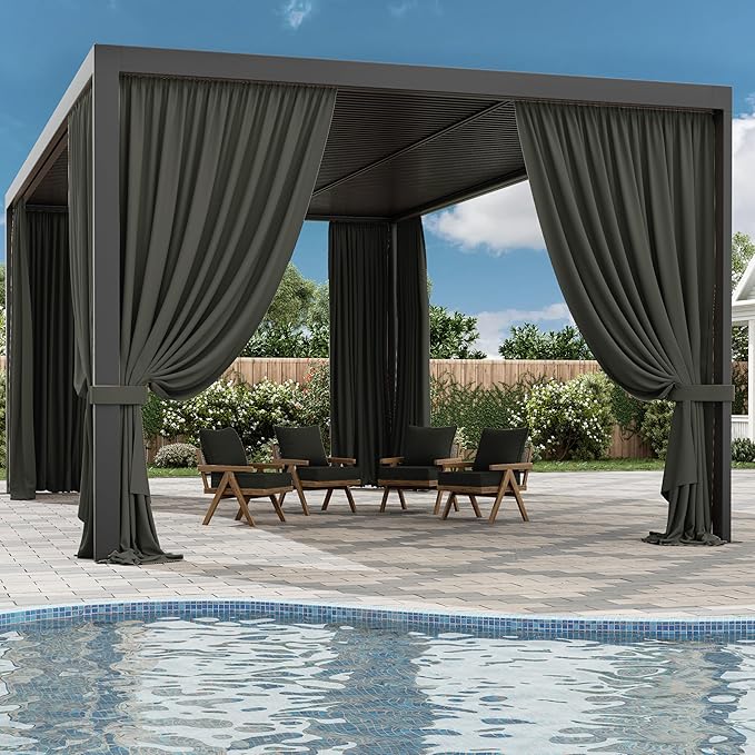 Gazebo Universal Replacement Privacy Curtain,12'×20' Gazebo Outdoor Waterproof Curtains, 4-Panels Sidewall Curtains with Double Zipper for Patio Canopy, Garden and Backyard (Curtain Only)