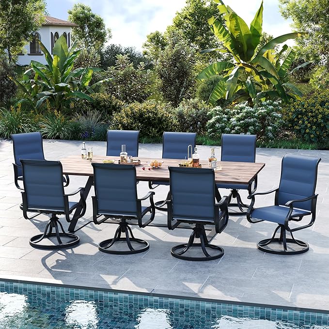 UDPATIO Patio Swivel Dining Chairs Set of 8, Outdoor Dining Chairs High Back with Padded All Weather Breathable Textilene, Metal Rocking Frame for Lawn Garden Backyard, Navy