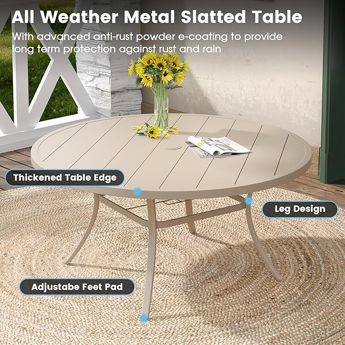 DIFY 9 Pieces Outdoor Patio Dining Set, 8 Sandshell Textilene Swivel Dining Chairs and 60" Sandshell Round Metal Dining Table, Outdoor Table and Chairs