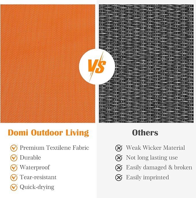 Domi Outdoor Lounge Chair Set of 3, Aluminum Patio Chaise Lounge with 5 Position Adjustable Backrest and Wheels, All Weather Reclining Chair for Patio, Yard, Balcony, Poolside (Orange)