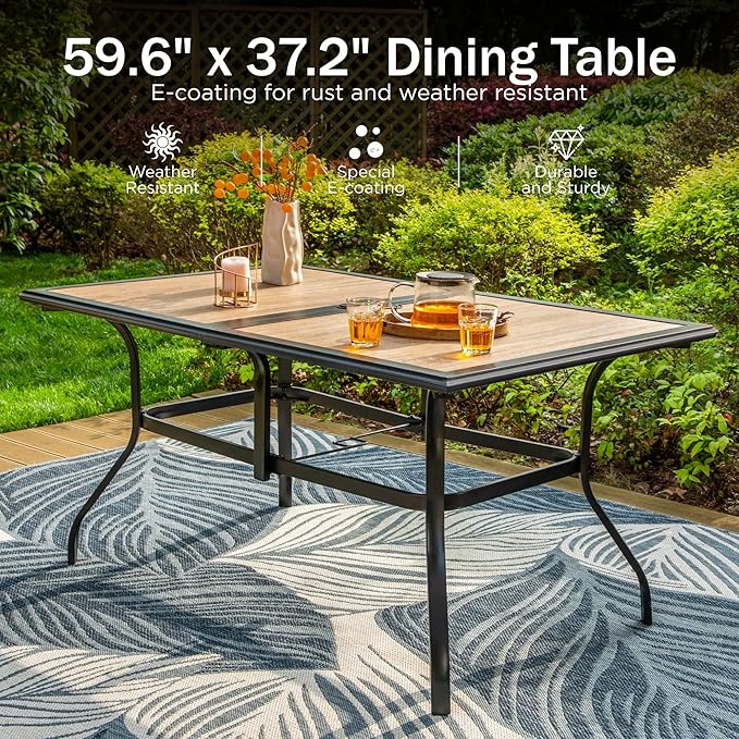 PHI VILLA Patio Dining Set for 6, 7 PCS Outdoor Dining Set-1 Rectangle 37x60in Dining Table (1.57" Umbrella Hole)&6 Patio Dining Chairs(Including 2 Swivel Chairs), for Outdoor Kitchen Lawn and Garden