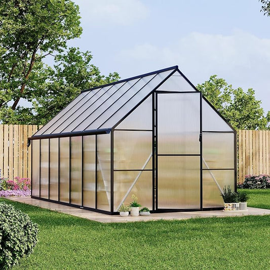 8 ft x14 ft Aluminum-Framed Polycarbonate Greenhouse, Heavy Duty Polycarbonate Greenhouse with Quick Setup Structure and Roof Vent, Large Enhanced Aluminum Green House Kit for Outdoors