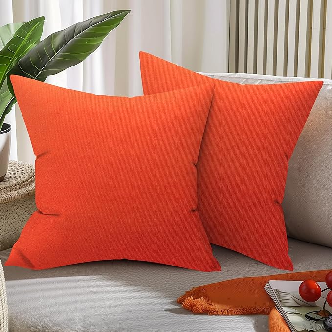 WOLKI Waterproof Outdoor Pillows 20x20 Feather and Down Filled Throw Pillow for Patio Furniture, Outside Decorative Pillow Set of 2, Orange