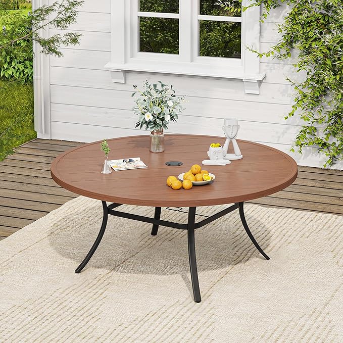 VICLLAX 9 Pieces Outdoor Dining Set, Patio Furniture Set of 8 Patio Swivel Dining Chairs and 60" Patio Round Table, Dark Charcoal Chairs & Walnut Tabletop