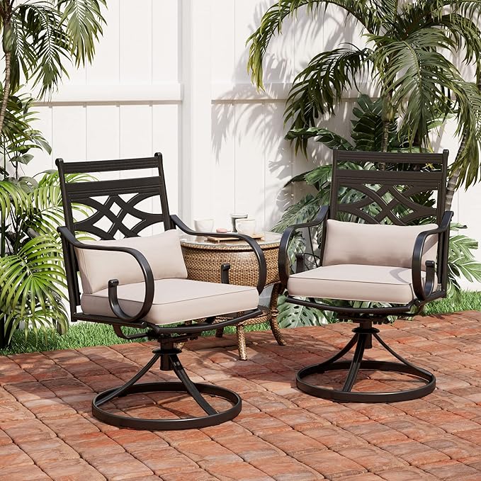 PHI VILLA Patio Dining Chairs Set of 4, Outdoor Swivel Chairs with Cushion and Pillow for Garden Lawn and Deck
