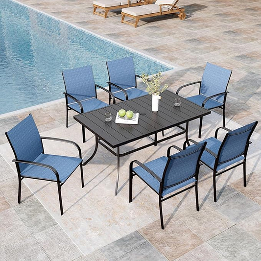 Patio Dining Set 7 Piece Outdoor Furniture Set with Metal Patio Dining Table with Umbrella Hole for Deck Garden Backyard Lawn Poolside