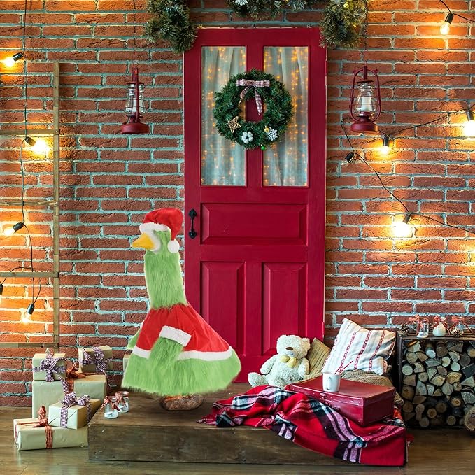 Cozypower Christmas Porch Goose Outfits Clothes for Plastic 23'' Cement Goose Duck Lawn Yard Decorations(Novelty Style)