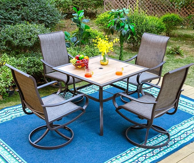 PHI VILLA Patio Dining Table 37“ x 37" Outdoor Dining Furniture Umbrella Table with 1.57" Umbrella Hole, Steel Frame with Premium PVC Table Top for Lawn Garden