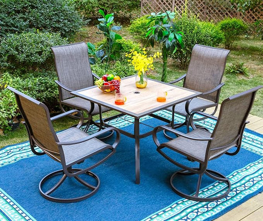 PHI VILLA Patio Dining Table 37“ x 37" Outdoor Dining Furniture Umbrella Table with 1.57" Umbrella Hole, Steel Frame with Premium PVC Table Top for Lawn Garden