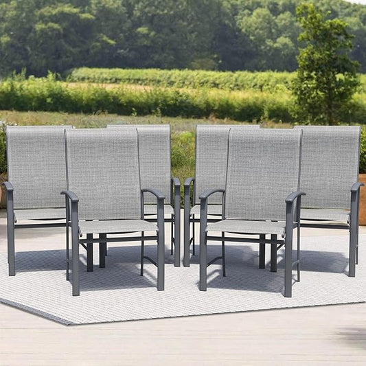 Outdoor Dining Chairs Set of 6, Stackable Patio Chairs with Metal Frame & Textilene Fabric, Perfect for Patio Garden Deck, Grey