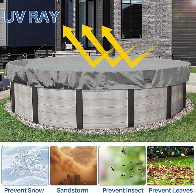 ECOOPTS 9 ft Round Pool Cover for Above Ground Pools, Swimming Pool Cover Protector Winter Safety Cover (Light Grey)