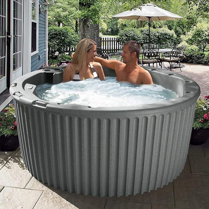 Essential Hot Tubs, Arbor Hot Tub, Arrives with Free Insulated Cover, Gray Granite, Seats 6, Plug into Standard Outlet (120 Volts), Hydrotheraphy 2025, Made in USA