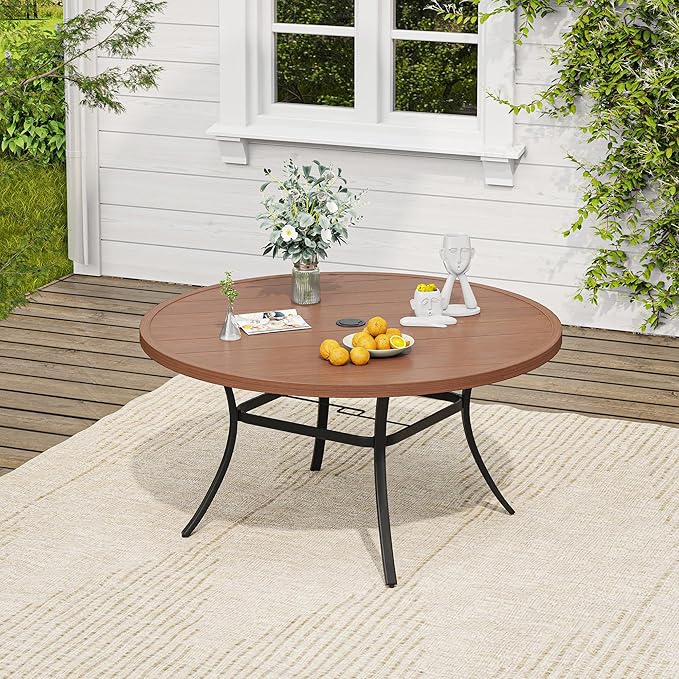 VICLLAX 7 Pieces Outdoor Dining Set, Patio Furniture Set of 6 Patio Swivel Dining Chairs and 50" Patio Round Table, Dark Charcoal Chairs & Walnut Tabletop