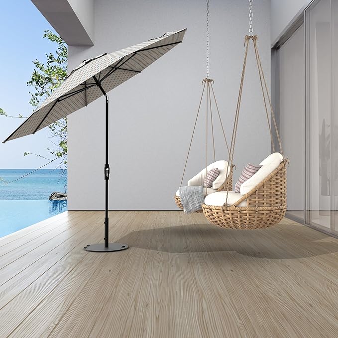 Midtown Umbrellas The Swilt 9 Feet Patio Umbrella in Sunbrella Infused Gem Acrylic Fabric - Fiberglass Ribs, Auto-Tilt Aluminum Frame For Backyard, Deck, Garden, Pool - White Pole
