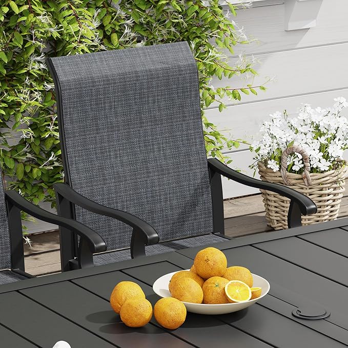 VICLLAX 7 Pieces Outdoor Dining Set, Patio Furniture Set of 6 Patio Swivel Dining Chairs and 50" Patio Round Table, Dark Charcoal Chairs & Walnut Tabletop