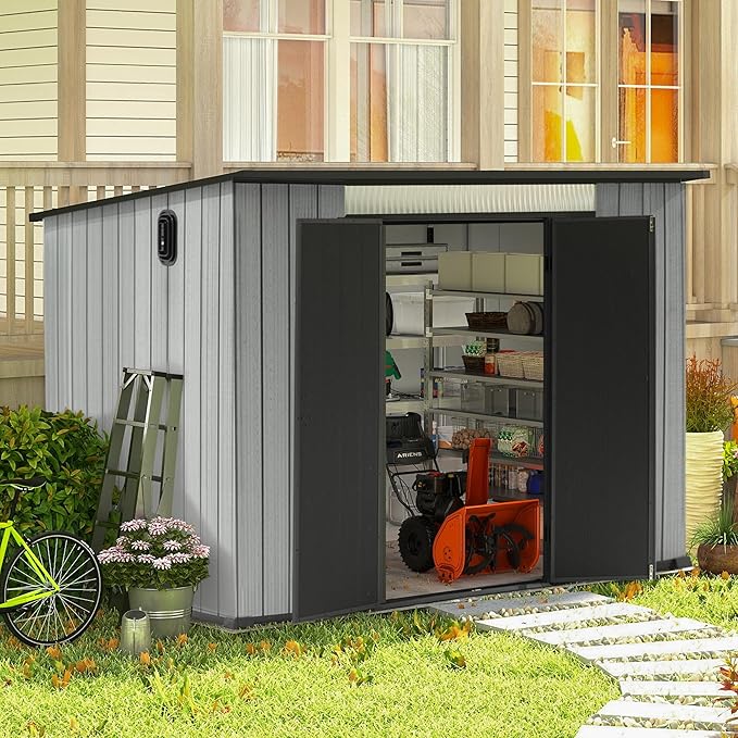 Domi 6.2x9.3 FT Outdoor Resin Storage Shed, All-Weather Double-Wall Storage Building with Sloping Roof for Backyard, Garden, Lawn Tools, Mower, Bike & Pool Equipment, Lockable Doors, Ventilated Roof