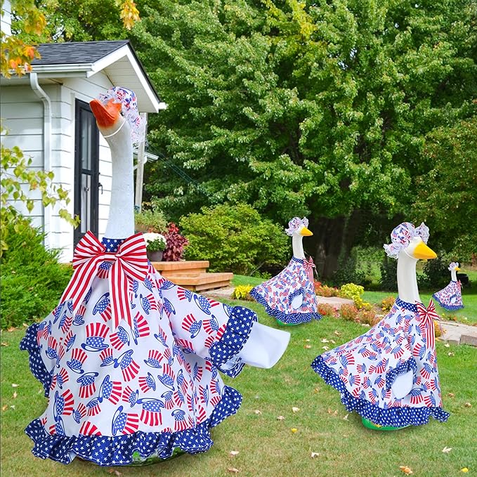 4th of July Goose Outfit Independence Day Clothes for Porch Goose 23" Cement Statue - Outdoor Patio Yard Lawn Decoration
