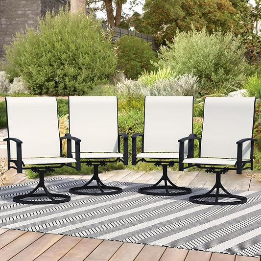 Patio Swivel Chairs Set of 4, Outdoor Swivel Chairs with Armrest, High Back Patio Chair with Metal Frame, All-Weather Outdoor Dining Chair for Deck, Porch and Lawn, Oyster Beige