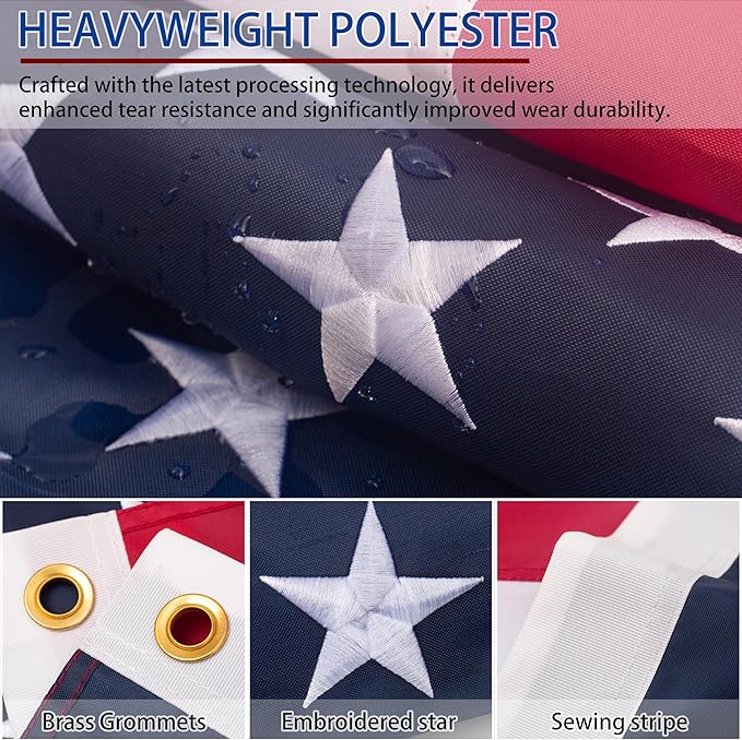 american flag 4x6ft, Heavy Duty Polyester USA Flag Outdoor with Embroidered Stars, Sewn Stripes,Brass Grommets for Indoor, Outdoor, All Weather