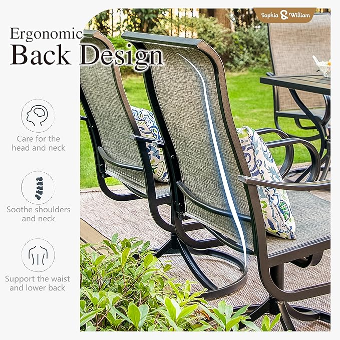 Sophia & William Patio Set with Umbrella 8 Pieces Outdoor Dining Set for 6 with 13ft Double-Sided Patio Umbrella Navy, 6 x Swivel Patio Chairs, 1 Metal Table for Lawn Garden
