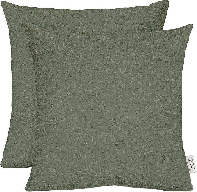 RSH DECOR: Sunbrella Square Throw Pillows Set of 2 | 20" x 20" | Water and Fade-Resistant Performance Fabric | Outdoor Pillow Covers with Down-Alternative Inserts | Made in USA (Cast Sage Green)