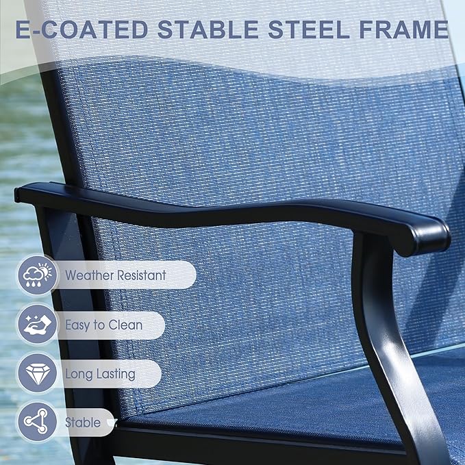 VICLLAX 9 Pieces Outdoor Dining Set, Patio Furniture Set of 8 Patio Swivel Dining Chairs and 60" Patio Round Table, Navy Blue Chairs & Black Tabletop