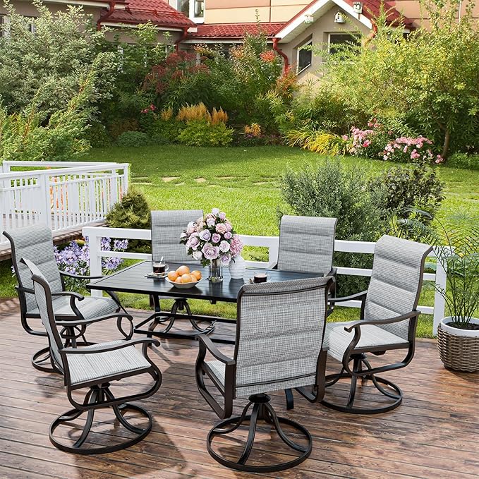 UDPATIO Patio Swivel Dining Chairs Set of 8, Outdoor Swivel Chairs High Back with All Weather Padded Textilene, Metal Rocking Frame for Lawn Garden Backyard, Grey White