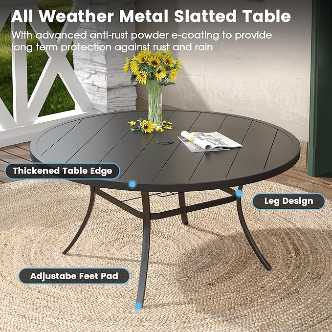 DIFY 9 Pieces Outdoor Patio Dining Set, 8 Dark Grey Textilene Swivel Dining Chairs and 60" Black Round Metal Dining Table, Outdoor Table and Chairs
