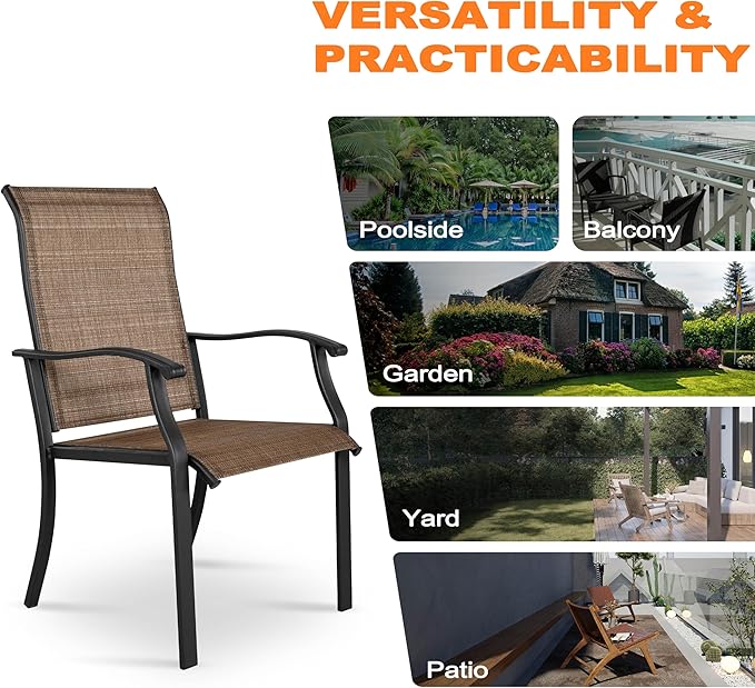 UU Garden Patio Dining Chairs Set of 2, Outdoor Chairs with Armrest, Indoor/Outdoor Chairs Backyard Deck Garden Chair, Restaurant Kitchen Dining Textilene Chair,Brown