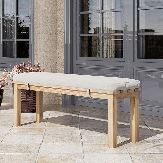 Outdoor Patio Bench, Metal Aluminum Outdoor Bench with Waterproof Cushions, Furniture Seating for Porch, Balcony, Deck, Backyard, Light Wood Color