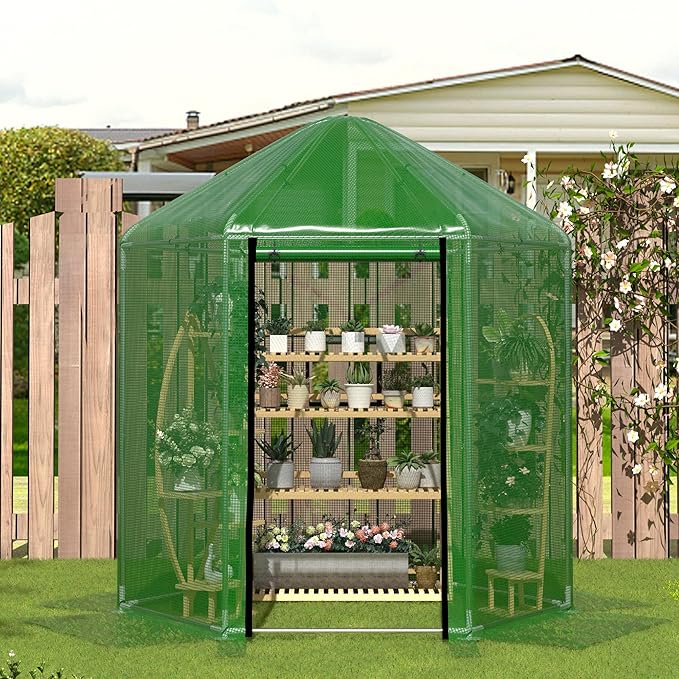 MU 7x7x7.6 FT Greenhouses for Outdoors, Heavy-Duty Green House for Outside, Walk in Winter Greenhouse with 180g Double Layer PE Cover, Ground Stakes, Great for Garden/Patio/Backyard