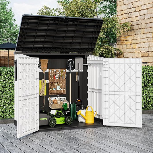 LHBcraft Outdoor Storage Cabinet 36 Cu Ft with Lockable Doors, Portable Horizontal Resin Storage Shed - Easy to Assemble, Waterproof Small Storage Shed with Floor