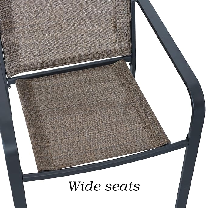 5-Piece Outdoor Patio Dining Set, 40-Inch Round Glass Table with 4 Stackable Chairs, Brown