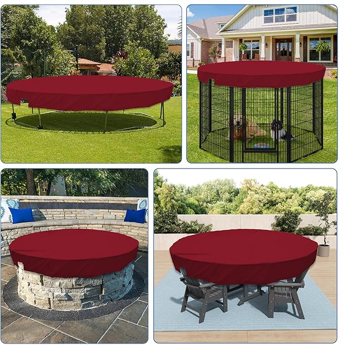 ECOOPTS 13 ft Waterproof Round Polyester Pool Cover for Above Ground Pools, Swimming Pool Cover Protector Winter Safety Cover (Red)