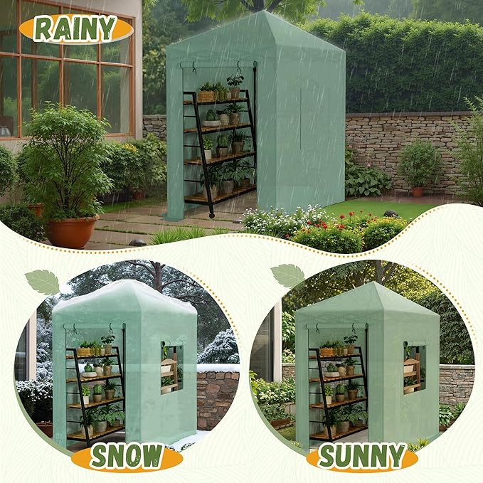 Devoko Walk-in Greenhouse, Portable Pop-in Green House with Zippered Door and 2 Roll-up Windows and PE Cover, Portable and Easy Assemble (Green, 6x4 Feet)