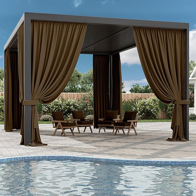 Gazebo Universal Replacement Privacy Curtain,12'×16' Gazebo Outdoor Waterproof Curtains, 4-Panels Sidewall Curtains with Double Zipper for Patio Canopy, Garden and Backyard (Curtain Only)