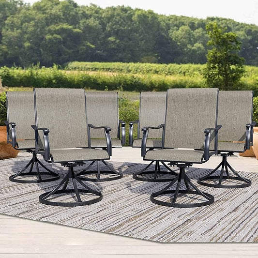 Outdoor Patio Swivel Dining Chairs Set of 6, All-Weather Swivel Rocker Chairs with Textilene High Back and Rust-Proof Metal Frame, Perfect for Patio, Lawn, Garden, or Backyard, Dark Brown