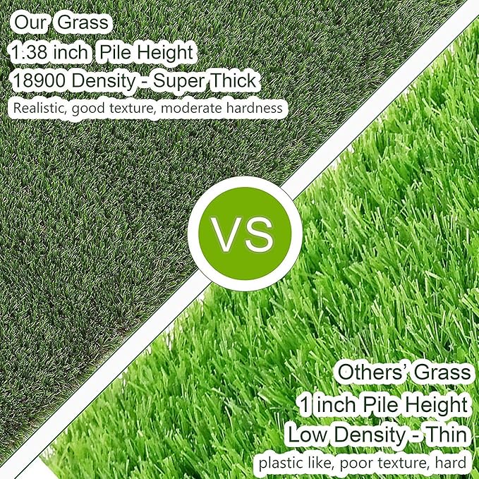 Artificial Grass Turf 5FTX10FT, 1.38" Pile Height Realistic Synthetic Grass, Indoor Outdoor Pet Faux Grass Astro Rug Carpet for Garden Backyard Patio Balcony