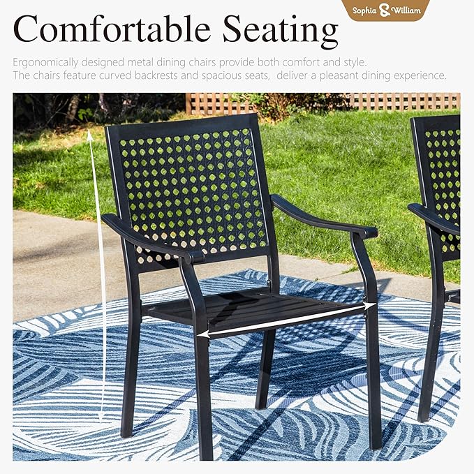 Sophia & William Patio Table and Chairs Set, Outdoor Dining Set for 4, 5 Piece Metal Patio Furniture, 37" Square Table with Wood-Like Tabletop(Beehive)