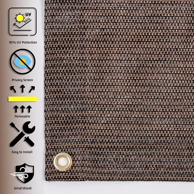 SUNNY GUARD Shade Cloth Custom Size 11x13 FT Sun Shade Screen Fabric Shade Cover Tarp with Grommets for Pergola Backyard Garden, Brown(We Customized)