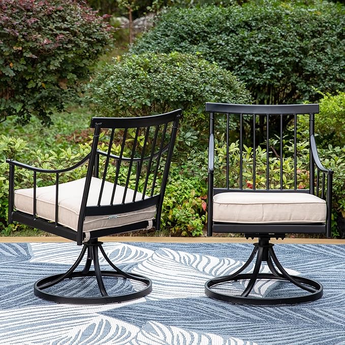 Sophia & William Swivel Patio Chairs Set of 2, Metal Rocker Patio Outdoor Dining Chairs Set with Seat Cushions, Wrought Iron Patio Bistro Furniture Chairs with Armrest for Garden, Yard, 2 Pack
