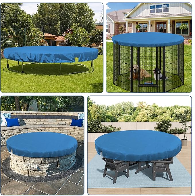 ECOOPTS 14 ft Round Pool Cover for Above Ground Pools, Swimming Pool Cover Protector Winter Safety Cover (Blue)