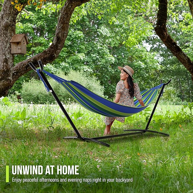 Sorbus 2-Person Hammock with Stand – 60" Cotton Blend Bed, Heavy Duty 450lbs Capacity, Portable with Carrying Case – for Garden, Patio, Outdoor, Camping, Gifts – Washable