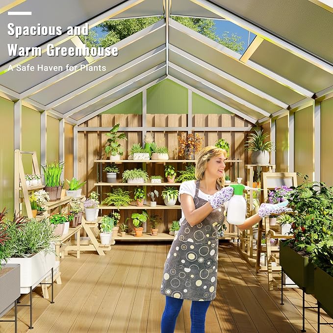 Greenhouse, Greenhouse for Outdoors, Polycarbonate Greenhouses with Quick Setup, Aluminum Frame and Roof Vent, Lockable Door for Backyard, Green Houses for Outside Garden Backyard, Patio