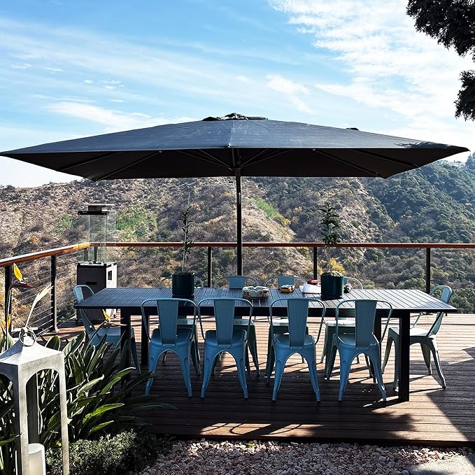 PURPLE LEAF 10' X 13' Rectangle Patio Umbrella Large Outdoor Aluminum Offset Umbrella with 360-degree Rotation Cantilever Umbrella for Garden Deck Backyard Pool, Grey