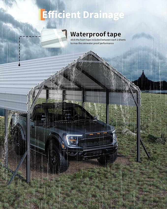 GarveeLife 13 ft x16 ft x11 ft Metal Carport, Steel Heavy Duty Car Ports for All-Weather, for Cars, Motorcycles, ATV, or Boats, N.W. 500 LBS