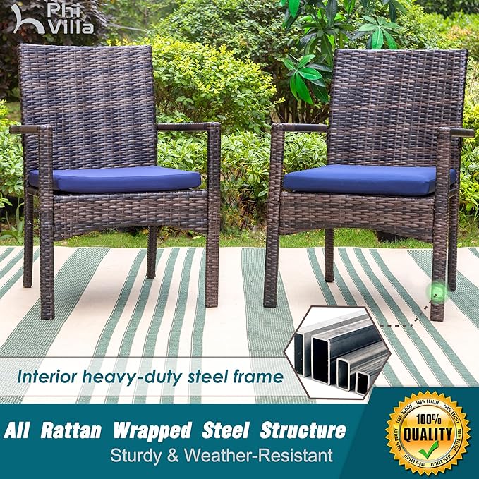 PHI VILLA 9 Piece Large Outdoor Dining Table Set for 8, Expandable Rectangular Steel Dining Table & Cushioned Rattan Wicker Chairs, Dining Furniture Set for Patio, Deck, Yard