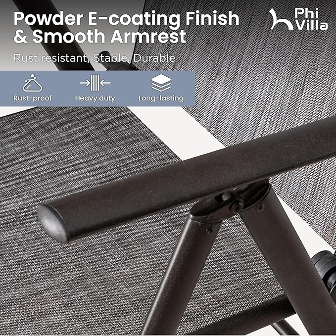 PHI VILLA 9 Piece Patio Dining Set, Patio Furniture Outdoor Dining Set with Adjustable Portable Patio Folding Chairs (Grey) & Large Patio Dining Table for Yard, Garden and Deck