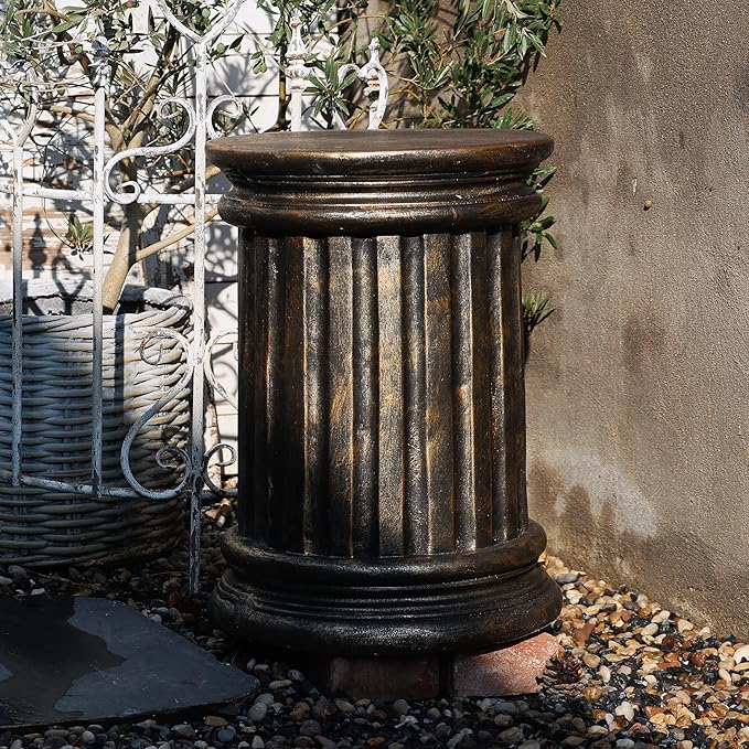 Decorative Roman Column Pedestal, Black Bronze, MGO Cement with Fiber, Classical Garden Pillar, Indoor Outdoor Decor, 19.7inch Height, Wrap Foam Safely Delivered from Local Warehouse
