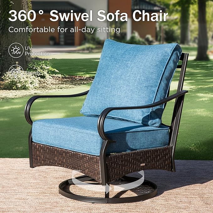 Swivel Patio Sofa Chairs - 2 PCS Outdoor Swivel Rocker Armchairs, Patio Seating with High Back Deep Seat for Porch Deck Balcony